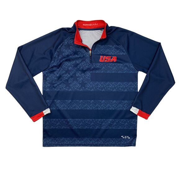 Boombah American Flag USA Sweatshirt Mens M Medium Quarter Zip Land of the Free - Picture 1 of 12